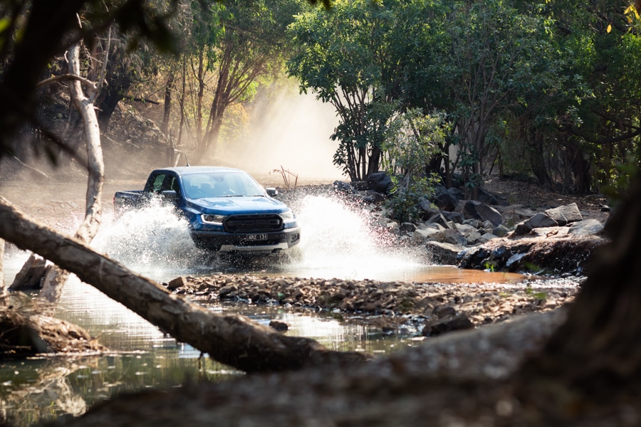 ford ranger raptor in the water