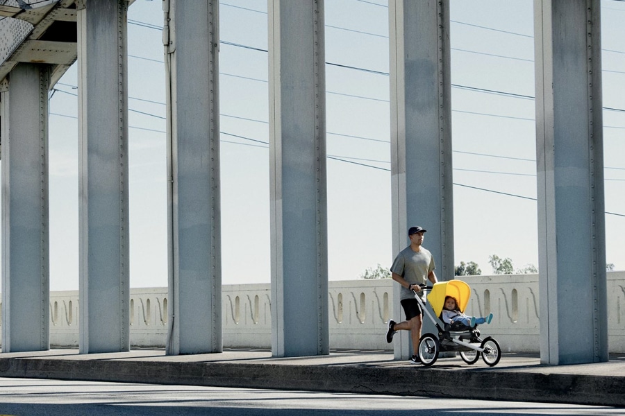 jogging stroller on the road