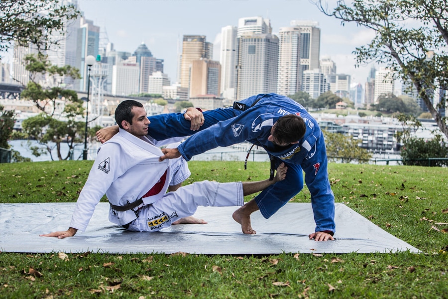 Two BJJ fighters outdoors