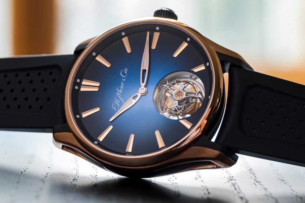 H. Moser & Cie Pioneer Tourbillon on its side