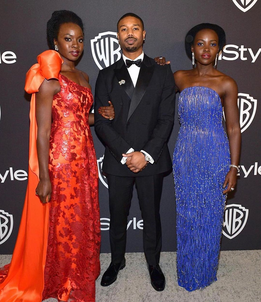 Michael B Jordan in Suit with Lupita Nyongo and Danai Gurira