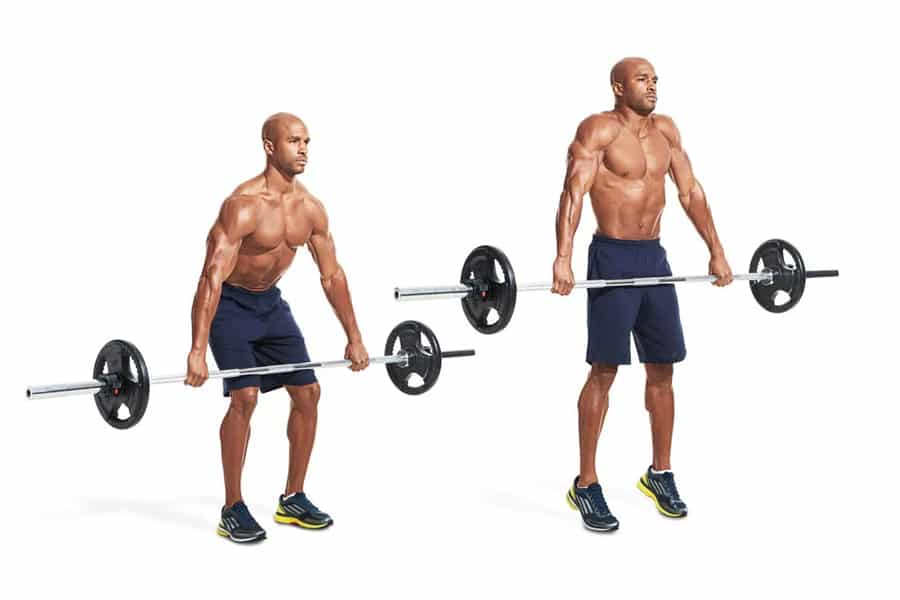 Standing barbell shrugs