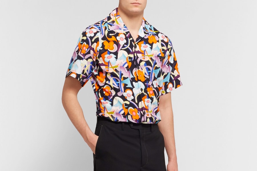 Model in Prada Hawaiian Shirt