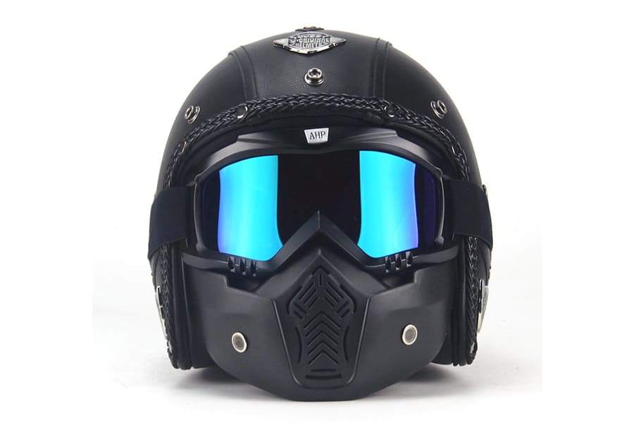 Autopdr open face vintage motorcycle helmet with google mask