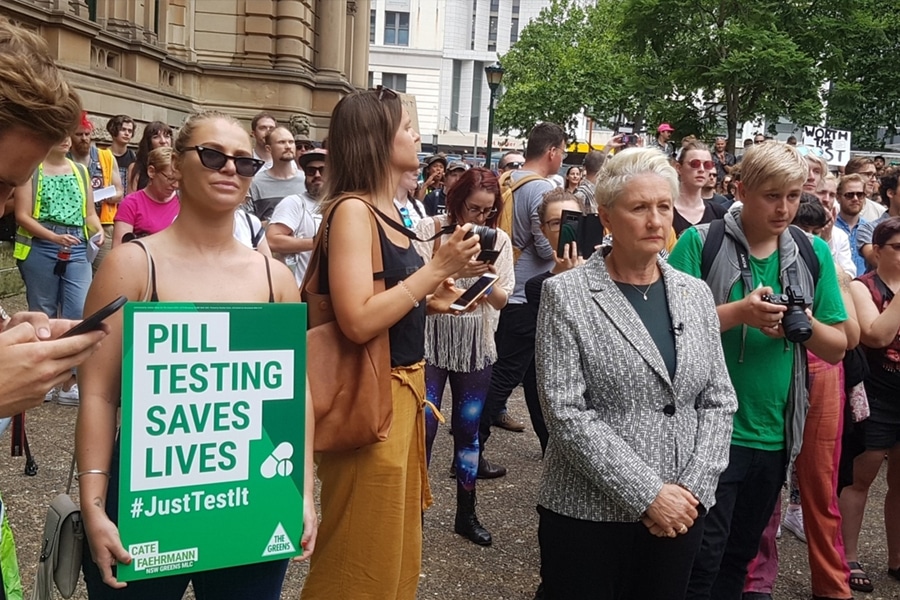 people protesting for pill testing