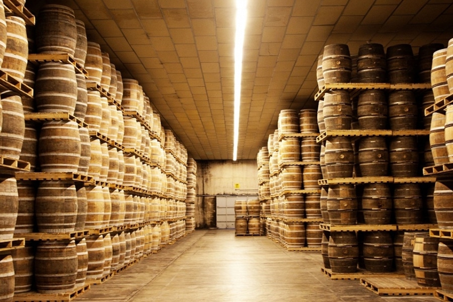 Wooden Barrels in Distillery