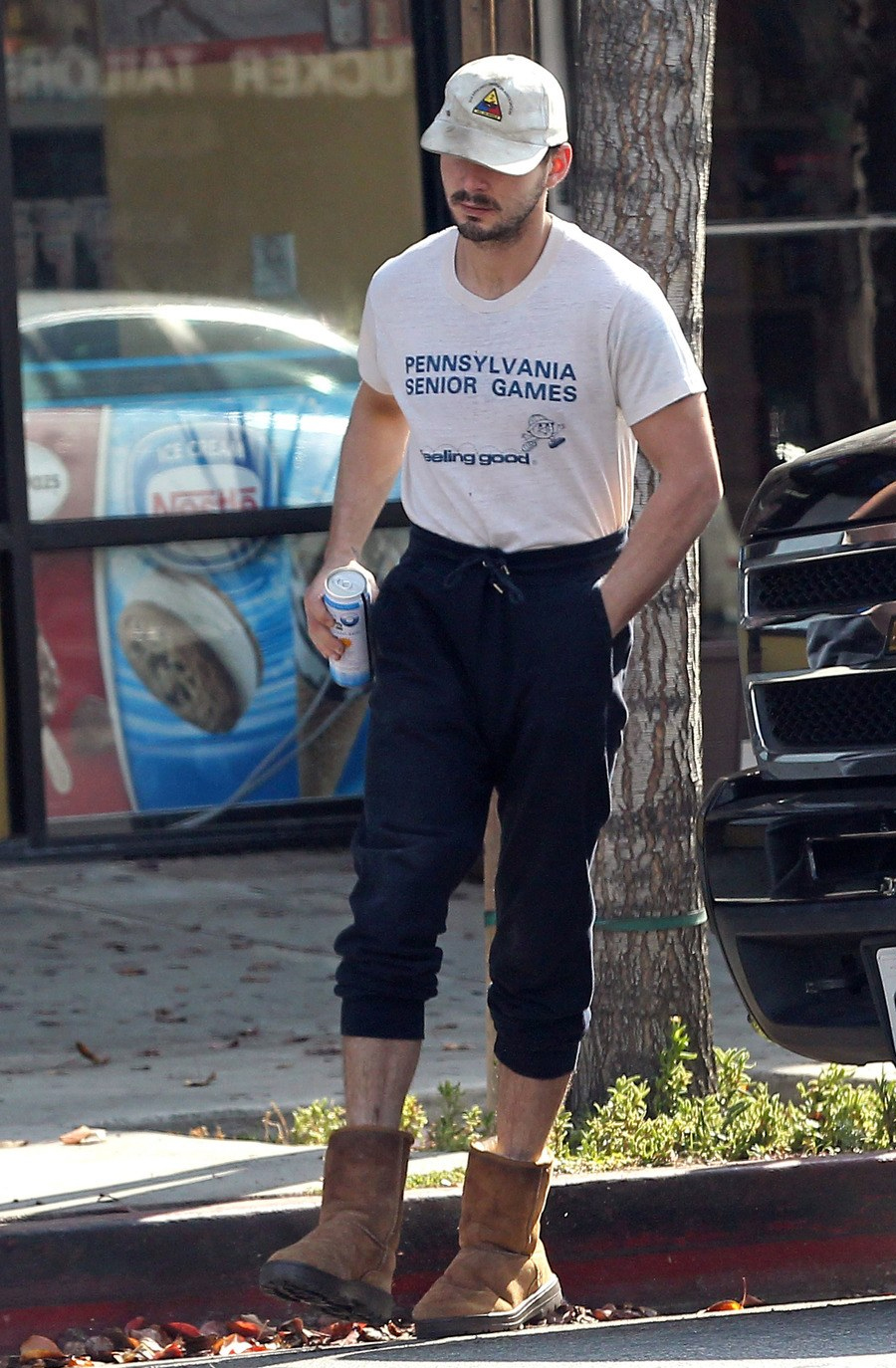 Shia Lebeouf in tshort and uggs