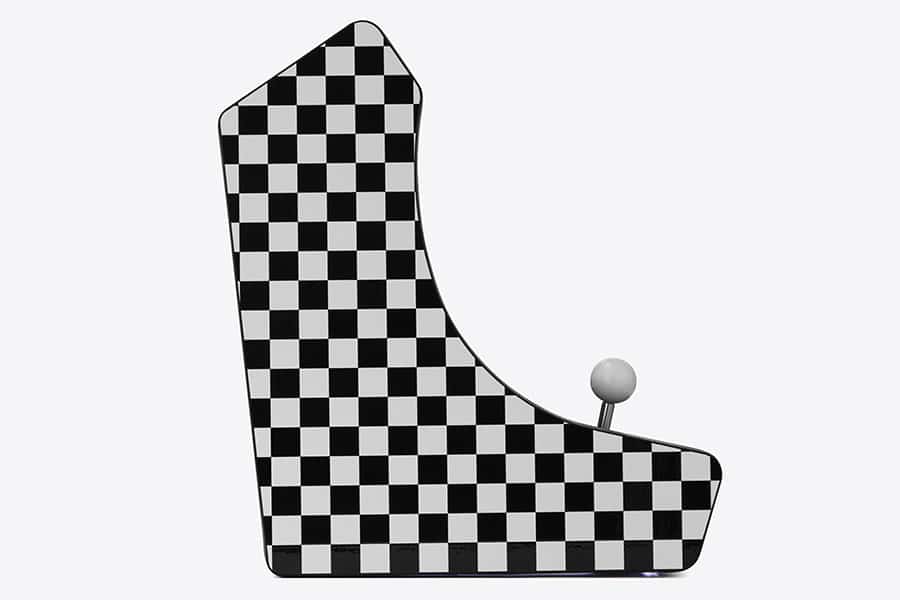 retro arcade machine with checkered pattern