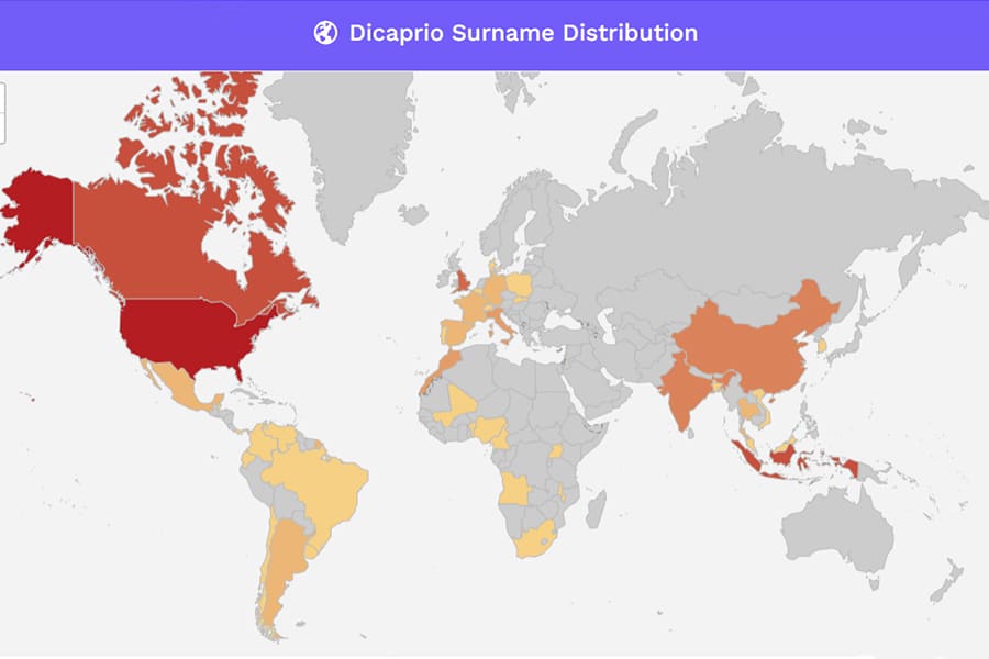 heat Map of your last name's global popularity