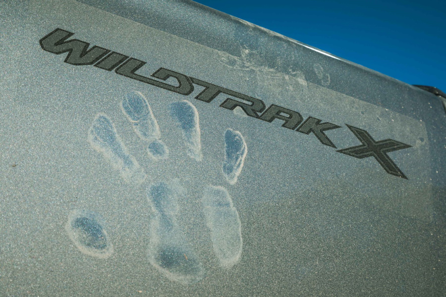 car logo and handprint