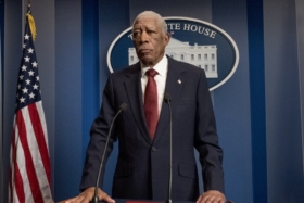 Morgan Freeman speaking to press in Angel Has Fallen