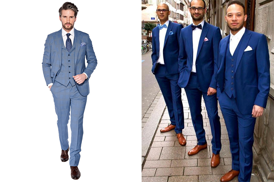 sky blue suit matching shoes