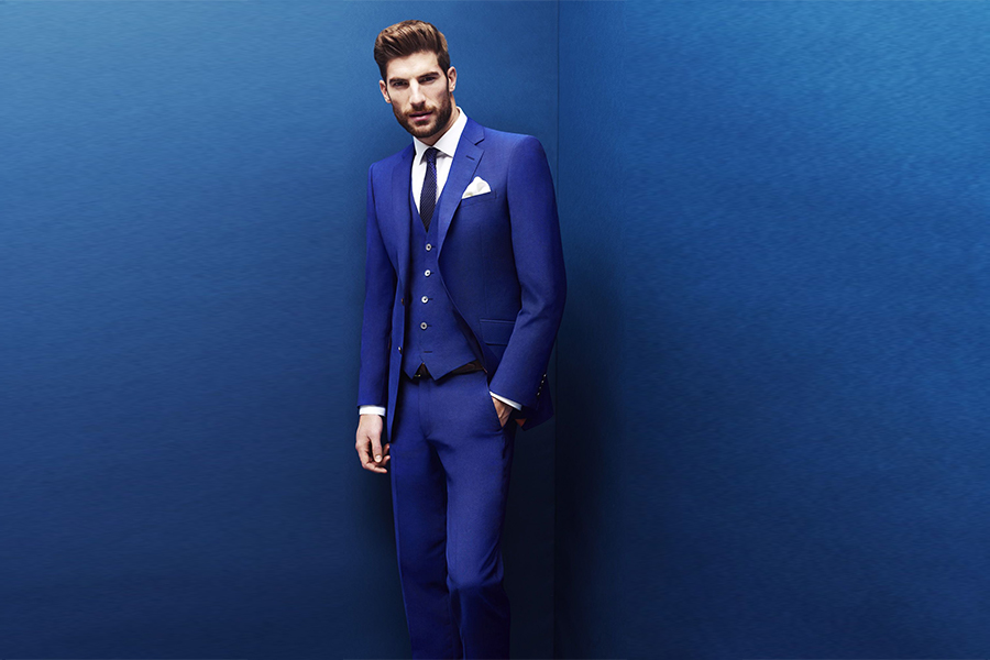 royal blue suit with white sneakers