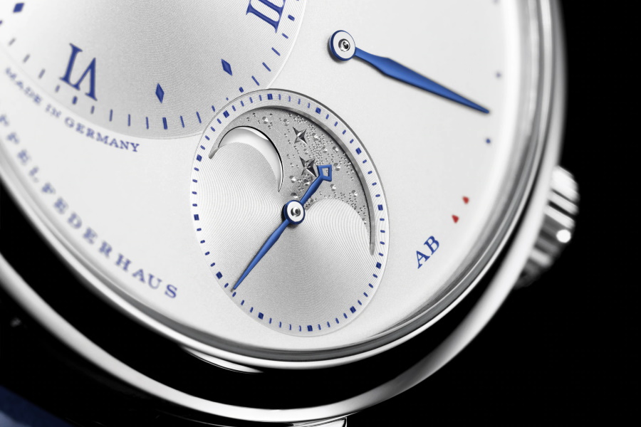 Closeup of the dial of A. Lange & Sohne Little Lange 1 Moon Phase “25th Anniversary”