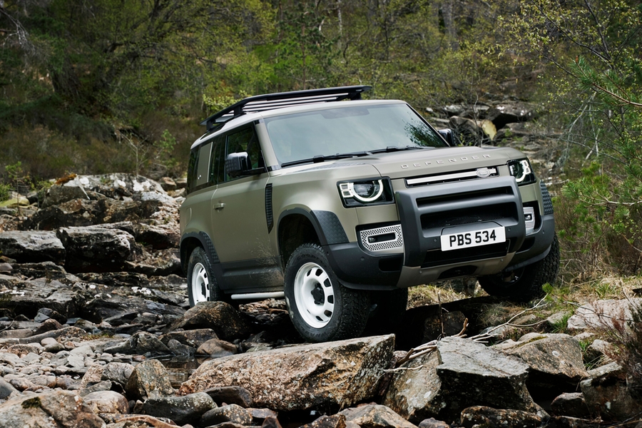 New Land Rover Defender on rocks