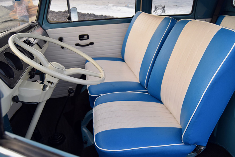 Volkswagen transporter steering wheel and car seat upholstery