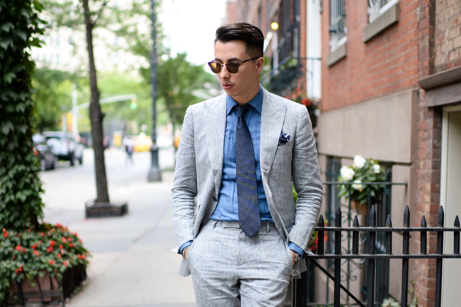 shiny grey suit combinations