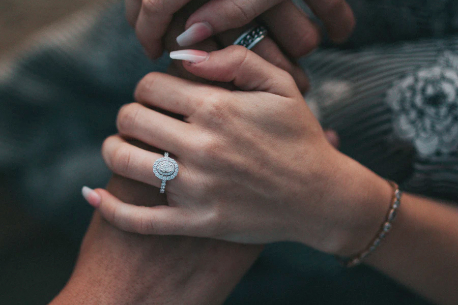 Hand with engagement ring