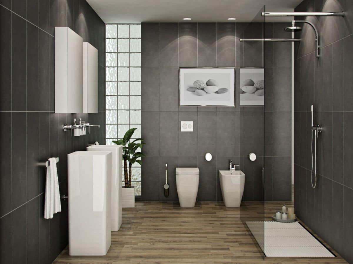 Black wall white tub and sink bathroom
