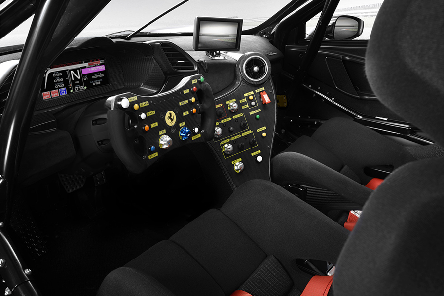 Ferrari 488 Challenge Evo car seat upholstery and dashboard