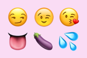 Sexting emojis including tongue, eggplant and waterdrops