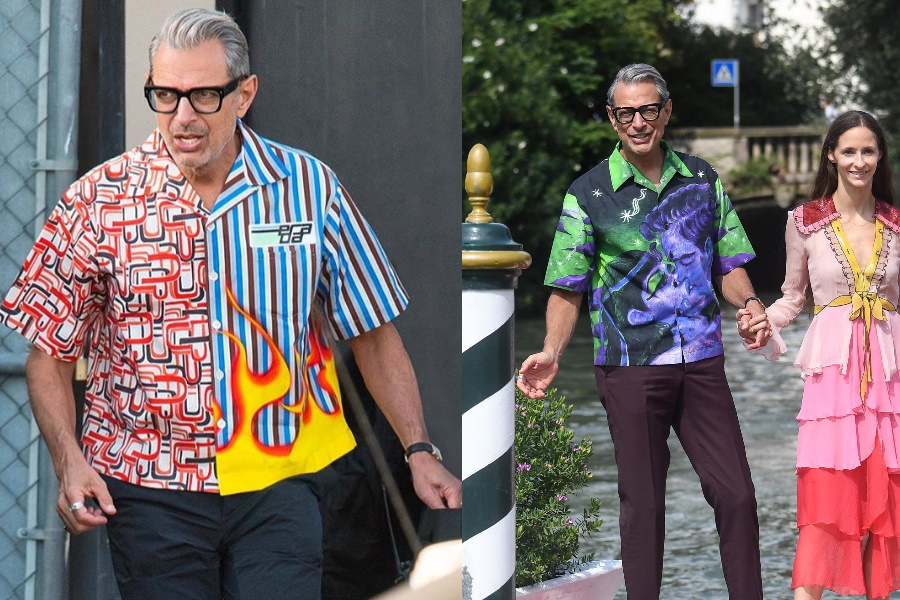 Jeff Goldblum and His Wife Wearing Matching Prada Shirts