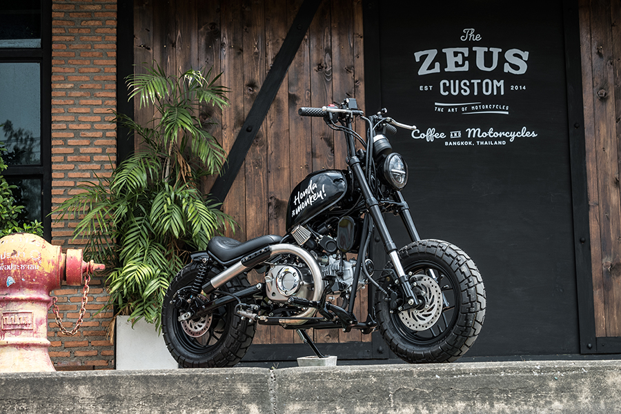 zeus customize honda motorcycle park beside the building