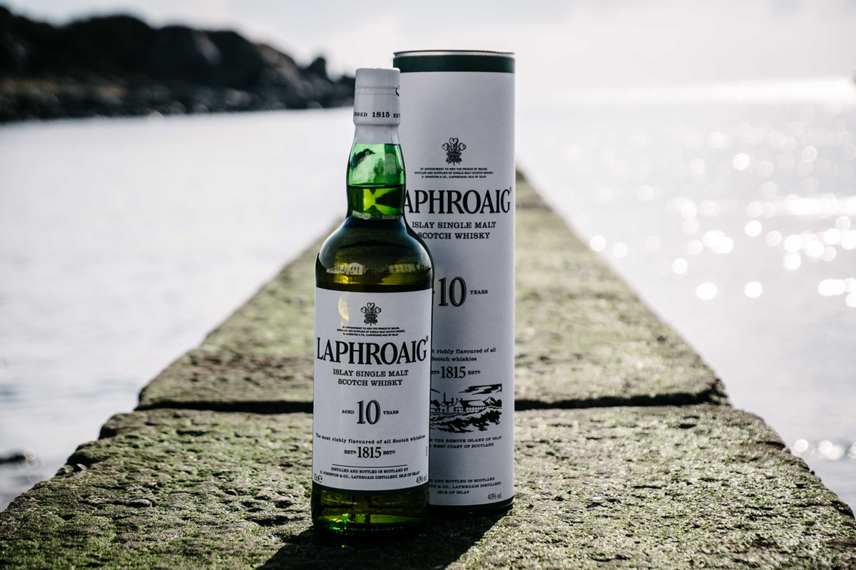 Laphroaig Scotch Whisky bottle and box