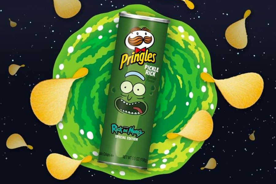 A box of Pickle Rick Pringles
