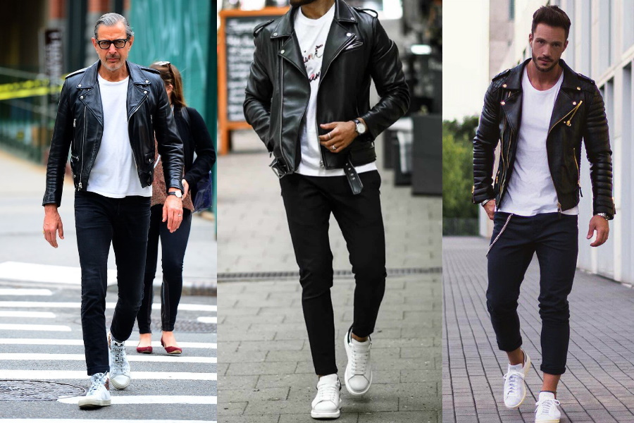 black jeans white shirt jean jacket