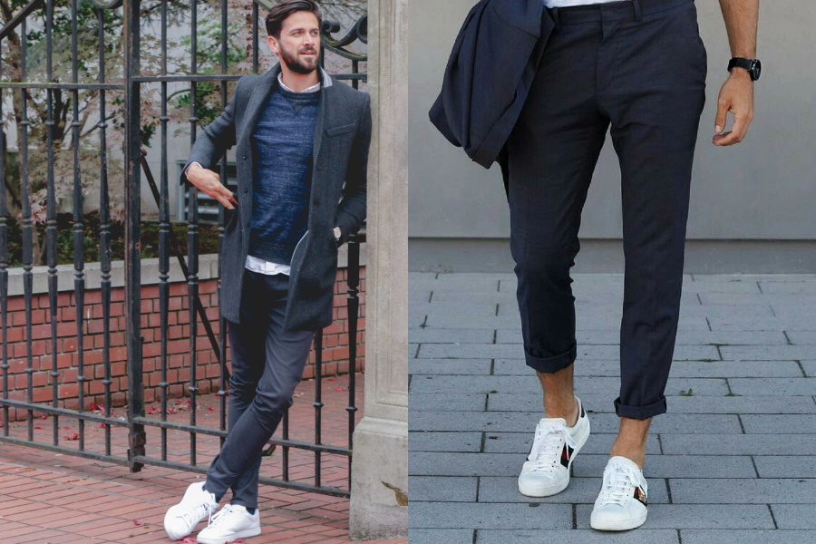 black trainers with black jeans