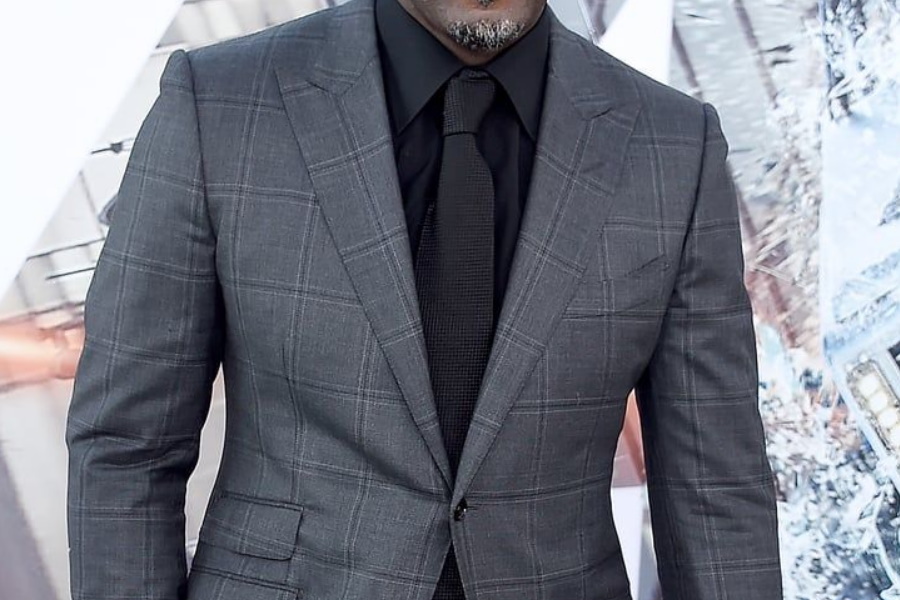 charcoal grey suit black shirt