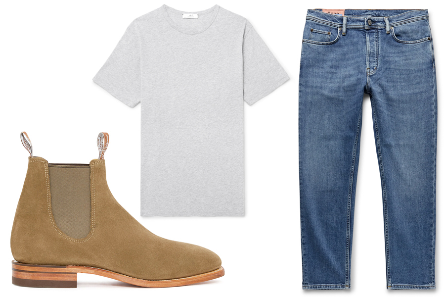 black chelsea boots and jeans