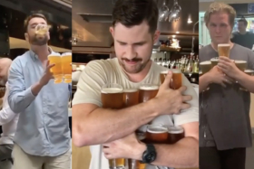 @schoonercarrys holding multiple beer glasses in three Instagram posts