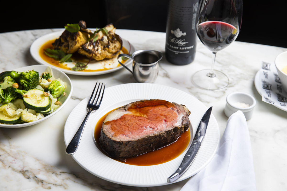 A Prime Rib on a table