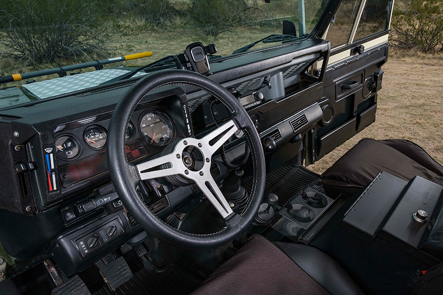 1984 Land Rover 110 Dormobile steering wheel and dashboard