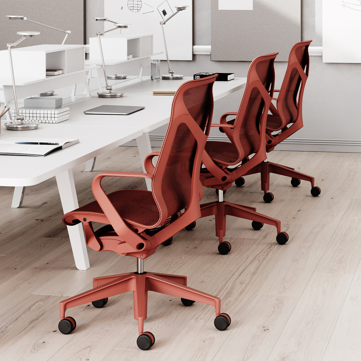 Red HermanMiller chairs in office
