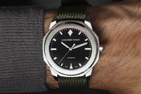 Alexaner Venacci Black Dial and silver bezel watch on a wrist