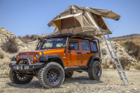Smittybilt Overlander tent on Jeep Wrangler roof