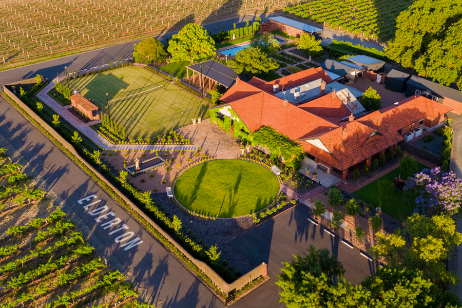 Long overhead shot of Elderton Wines winery exterior