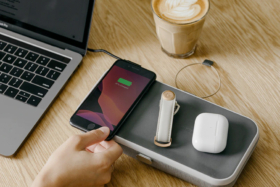Phone, airpods case, and keyholder on Orbit Key Nest