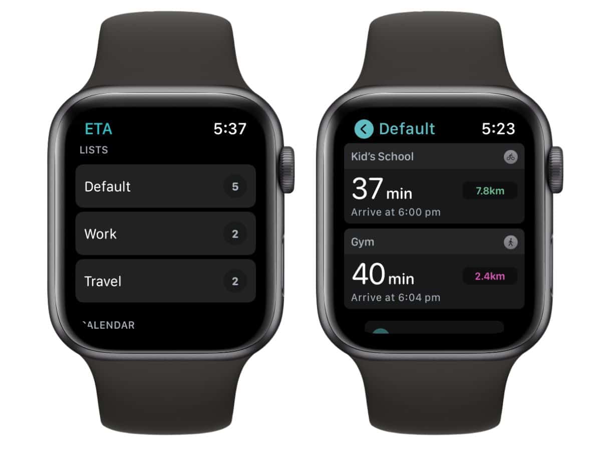 Two apple watches with Eta app screens on
