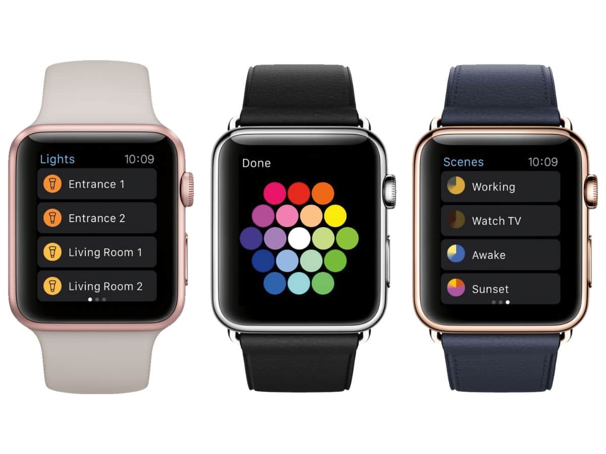 Huemote app open on three Apple watches