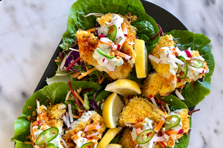 Naked Crumbed Barramundi Tacos