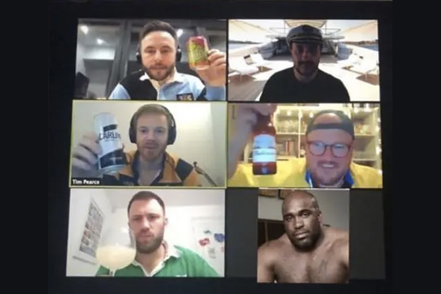 Edited photo of naked Barry Wood in a video call with five other men