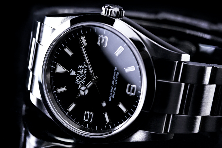 Rolex Oyster Perpetual Explorer on its side