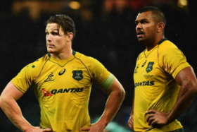Two Australia Rugby players standing