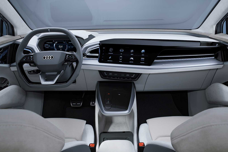 Audi Q4 Sportback E Tron dashboard and steering wheel