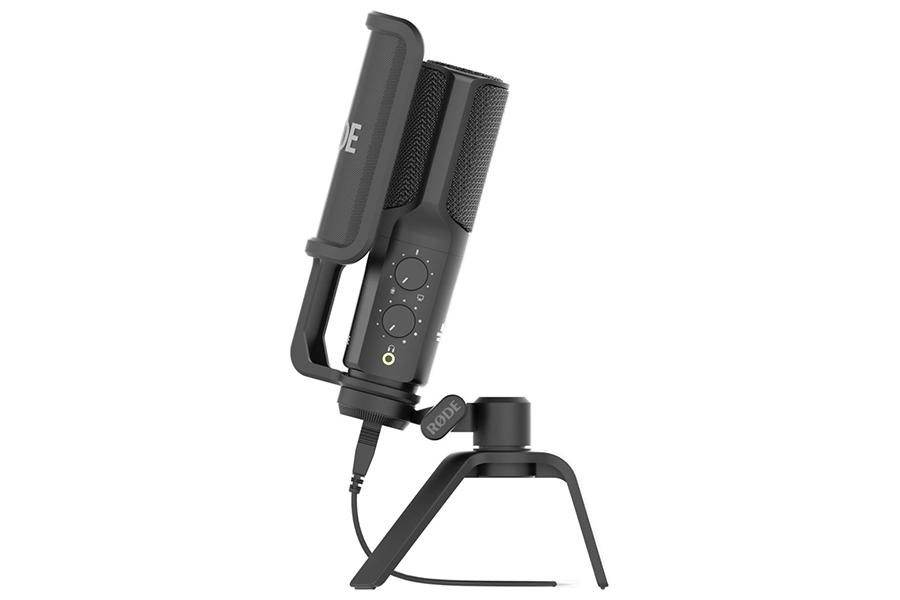 Rode NT-USB Microphone side view with stand