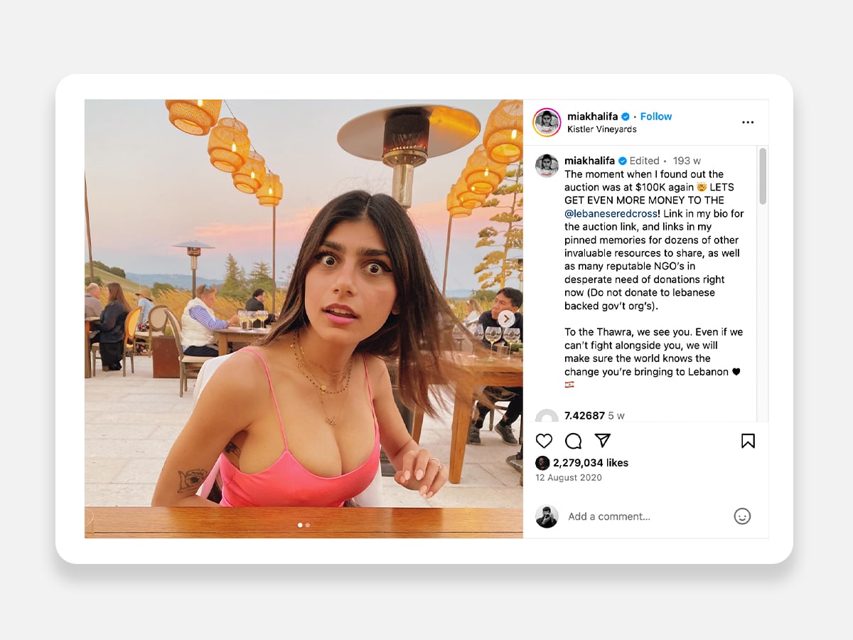 Mia Khalifa glasses sold - Mia Khalifa's response to the auction result | Image: Instagram